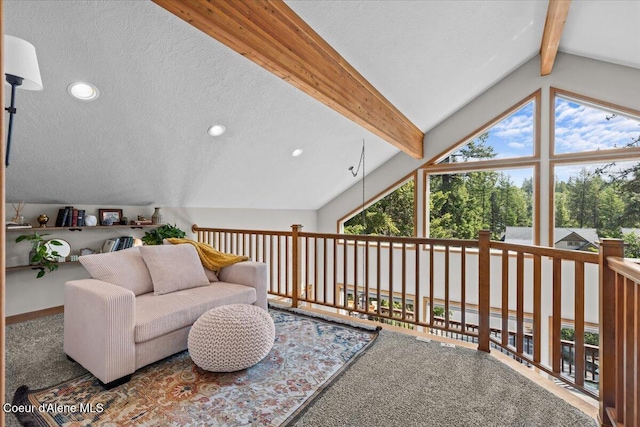 106 Stewart Dr, Blanchard, ID 83804 - carpeted living area with plenty of natural light, a textured ceiling, and recessed lighting