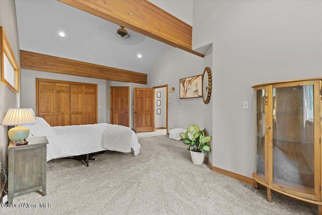 106 Stewart Dr, Blanchard, ID 83804 - carpeted bedroom with recessed lighting, vaulted ceiling, and baseboards