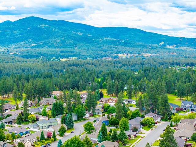 4950 E Frazier Dr, Post Falls, ID 83854 - aerial view of residential area featuring a mountain backdrop and a heavily wooded area