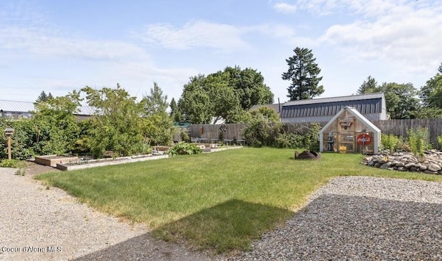 9670 N Meadow Way, Hayden, ID 83835 - fenced backyard featuring a greenhouse, an outdoor structure, and a vegetable garden