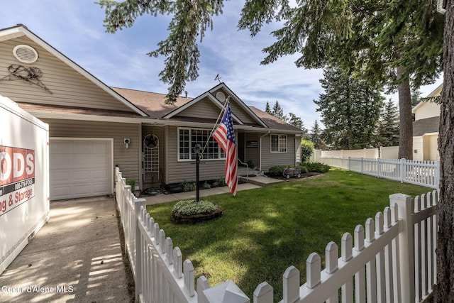 8846 N Clarkview Pl, Hayden, ID 83835 - ranch-style home with a fenced backyard, an attached garage, driveway, and roof with shingles