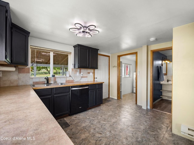 409 N 2nd St, Fairfield, WA 99012 - kitchen with a sink, dishwasher, light countertops, and tasteful backsplash