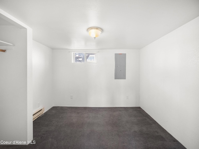 409 N 2nd St, Fairfield, WA 99012 - spare room featuring electric panel, a baseboard heating unit, and carpet flooring