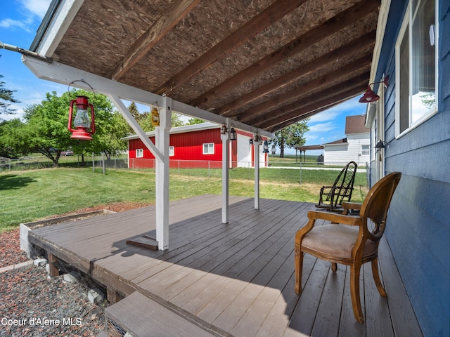 409 N 2nd St, Fairfield, WA 99012 - wooden terrace with a lawn and an outdoor structure