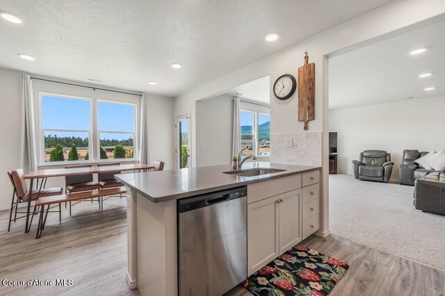 16171 N Hadley Loop, Rathdrum, ID 83858 - kitchen with dishwasher, a sink, open floor plan, light wood-style flooring, and recessed lighting