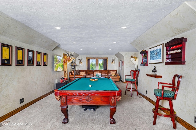3857 E Beckon Ridge Rd, Coeur Dalene, ID 83814 - rec room featuring billiards, carpet flooring, recessed lighting, and a textured ceiling