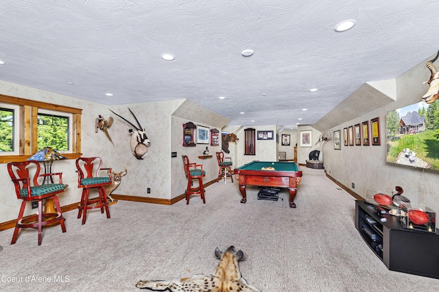 3857 E Beckon Ridge Rd, Coeur Dalene, ID 83814 - recreation room featuring carpet floors, pool table, recessed lighting, and a textured ceiling