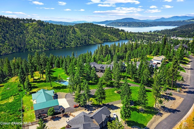 3857 E Beckon Ridge Rd, Coeur Dalene, ID 83814 - bird's eye view of a heavily wooded area and a water and mountain view