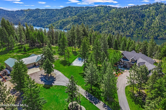 3857 E Beckon Ridge Rd, Coeur Dalene, ID 83814 - aerial view of property and surrounding area with a forest and a water and mountain view