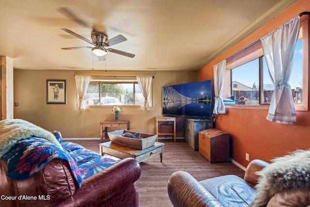 312 E 5th Ave, Clark Fork, ID 83811 - living area featuring a ceiling fan and wood finished floors