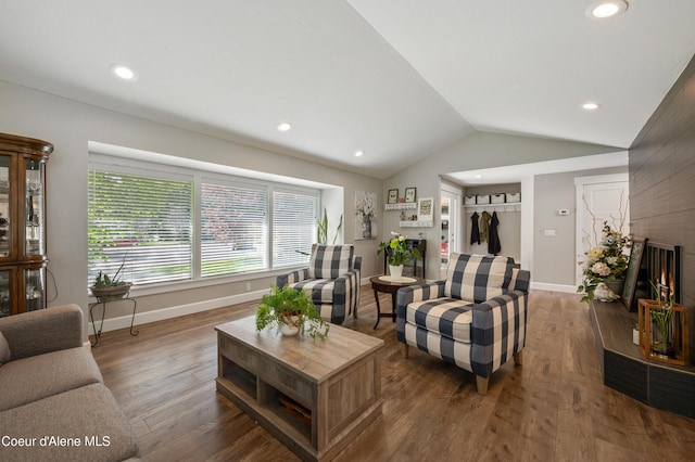 3593 W Fairway Dr, Coeur Dalene, ID 83815 - living room with lofted ceiling, baseboards, wood finished floors, and recessed lighting