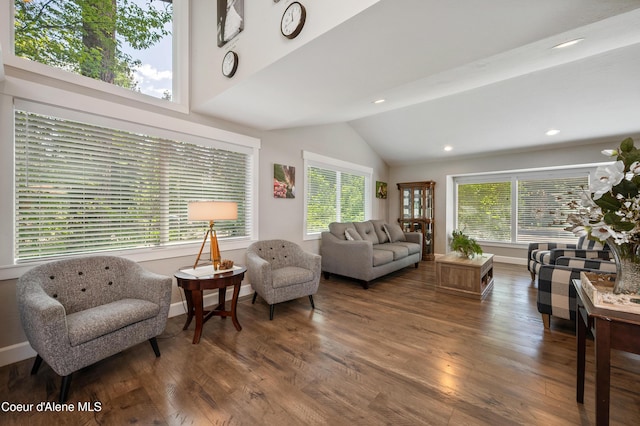 3593 W Fairway Dr, Coeur Dalene, ID 83815 - living area with vaulted ceiling, plenty of natural light, wood finished floors, recessed lighting, and baseboards
