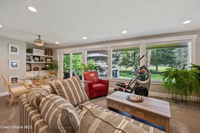 3593 W Fairway Dr, Coeur Dalene, ID 83815 - living area featuring carpet floors, baseboards, recessed lighting, and a textured ceiling
