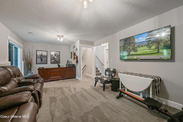 3593 W Fairway Dr, Coeur Dalene, ID 83815 - living room with light colored carpet, stairs, and baseboards