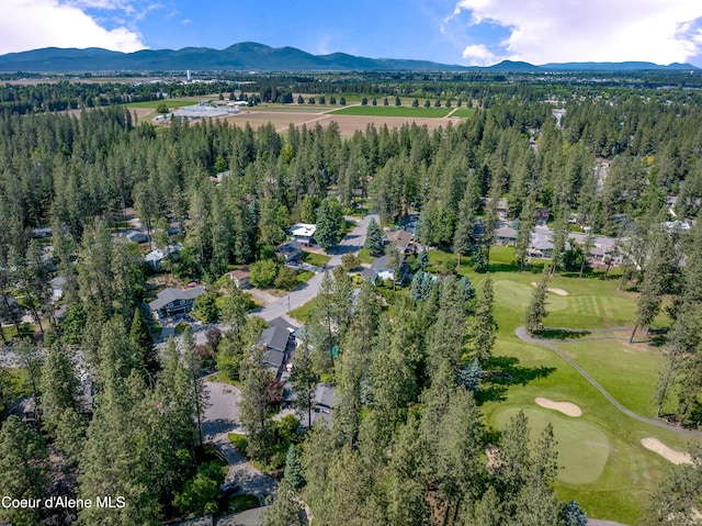 3593 W Fairway Dr, Coeur Dalene, ID 83815 - aerial overview of property's location with a mountain backdrop and a golf course