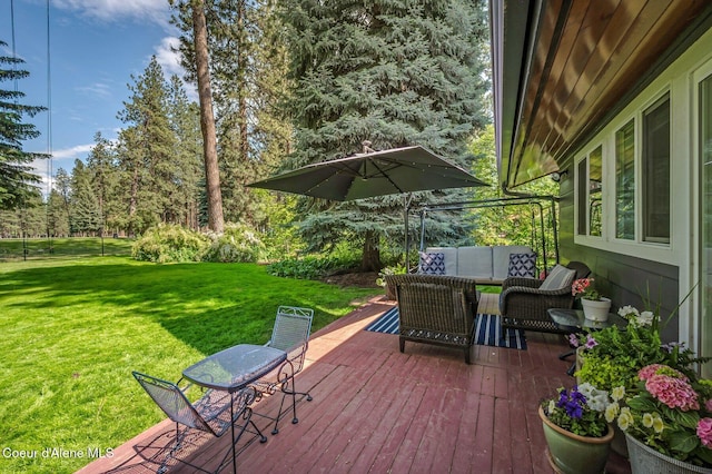 3593 W Fairway Dr, Coeur Dalene, ID 83815 - deck featuring outdoor lounge area and a lawn