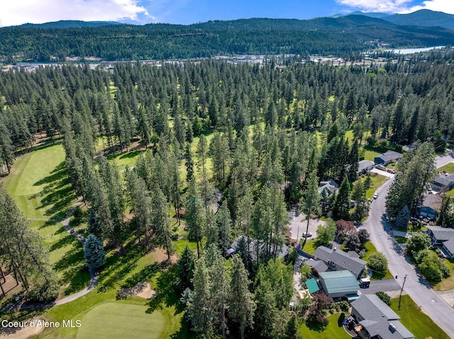 3593 W Fairway Dr, Coeur Dalene, ID 83815 - aerial view of property and surrounding area with a forest and a mountain backdrop