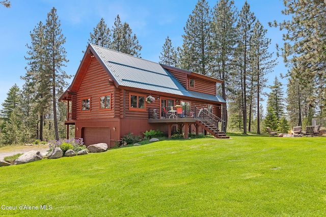 2609 W Seasons Rd, Athol, ID 83801 - view of front of property featuring log siding, stairway, a garage, and a front yard