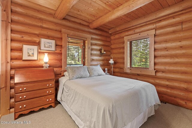 2609 W Seasons Rd, Athol, ID 83801 - bedroom with carpet floors and wood ceiling with exposed beams