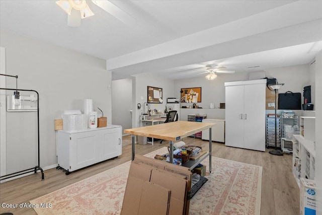 2574 W Sarge Ct, Coeur Dalene, ID 83815 - kitchen featuring ceiling fan, light wood-style floors, white cabinets, and light countertops