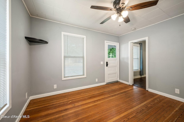 1412/1414 N 13th St, Coeur Dalene, ID 83814 - spare room with hardwood / wood-style floors, ceiling fan, and ornamental molding