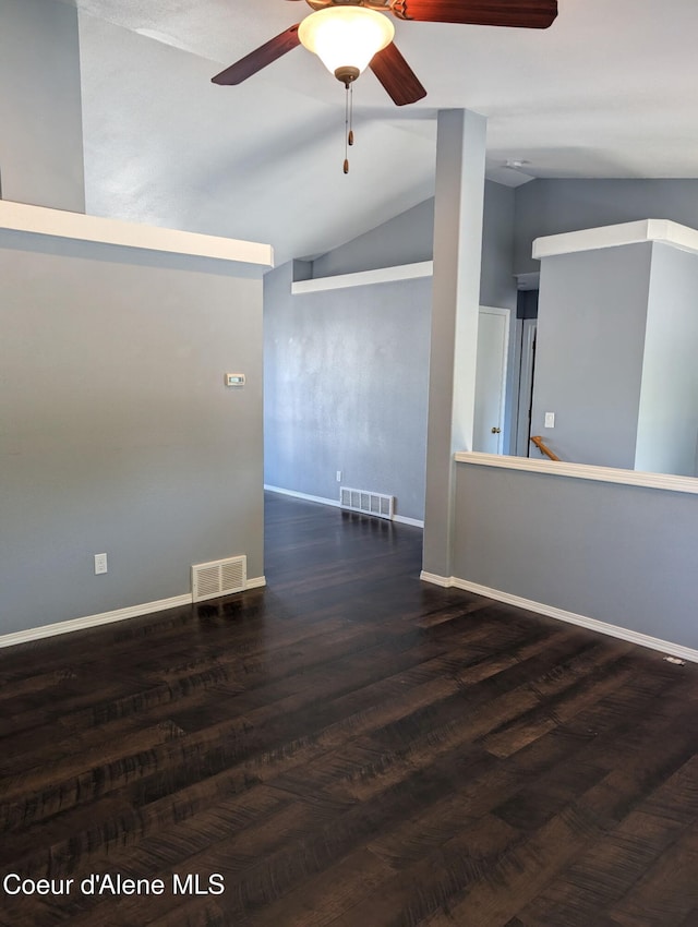 902 E Glacier Peak Dr, Post Falls, ID 83854 - empty room featuring lofted ceiling, ceiling fan, baseboards, and wood finished floors