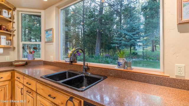 75 Windy Ln, Moyie Springs, ID 83845 - kitchen featuring a sink, open shelves, and plenty of natural light