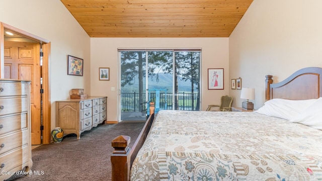 75 Windy Ln, Moyie Springs, ID 83845 - carpeted bedroom featuring lofted ceiling, access to outside, and wooden ceiling