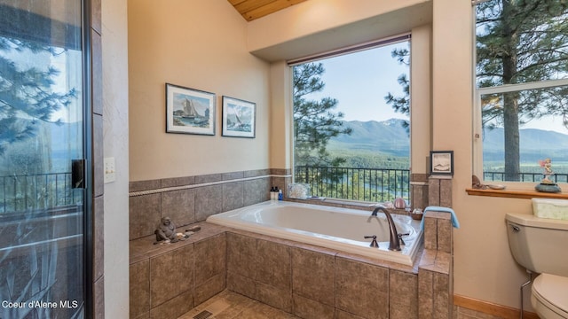 75 Windy Ln, Moyie Springs, ID 83845 - bathroom with a mountain view, toilet, a garden tub, and healthy amount of natural light