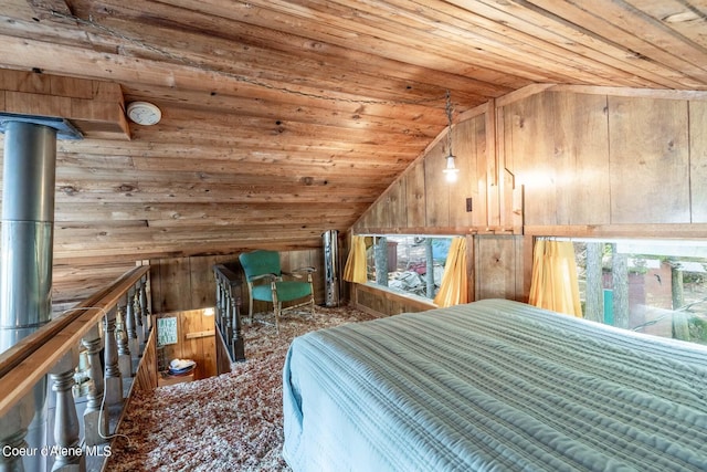 7771 W Channel Ln, Rathdrum, ID 83858 - bedroom with wooden walls, wooden ceiling, and vaulted ceiling