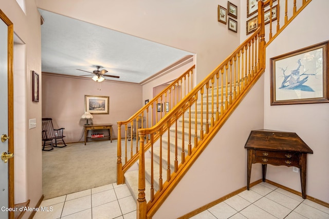 23216 E Morris Rd, Newman Lake, WA 99025 - staircase with tile patterned flooring, carpet flooring, ceiling fan, and baseboards