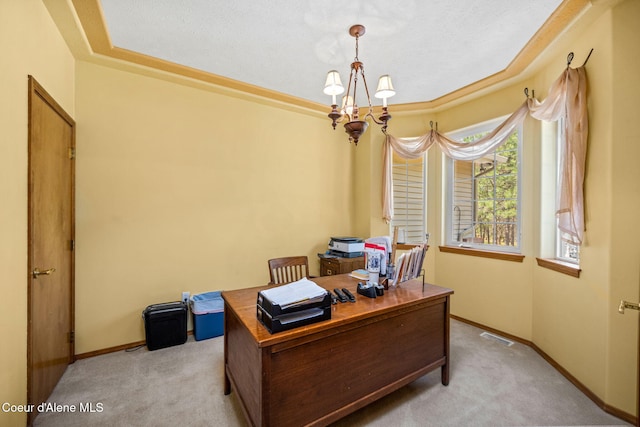 23216 E Morris Rd, Newman Lake, WA 99025 - office with light carpet, a chandelier, and baseboards