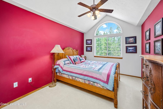 23216 E Morris Rd, Newman Lake, WA 99025 - bedroom with carpet flooring, vaulted ceiling, baseboards, and ceiling fan