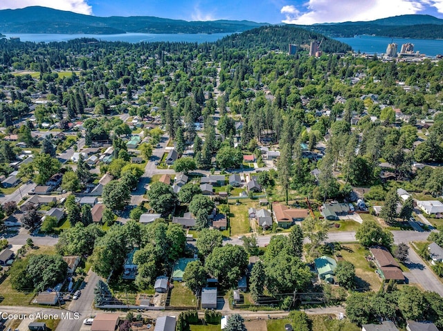927 E Birch Ave, Coeur Dalene, ID 83814 - aerial overview of property's location with a water and mountain view