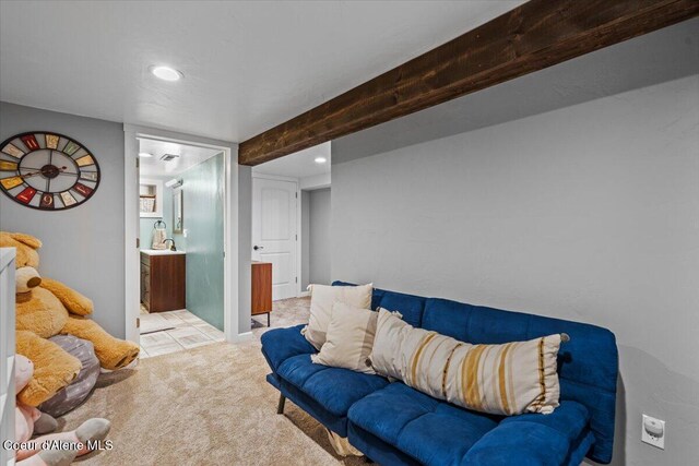 115 Fifth St, Osburn, ID 83849 - carpeted living area with recessed lighting and tile patterned flooring