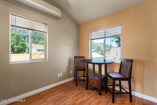 115 Fifth St, Osburn, ID 83849 - dining room featuring plenty of natural light, light wood-style floors, baseboards, and vaulted ceiling