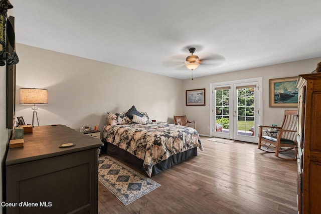 67 Spur Dr, Sandpoint, ID 83864 - bedroom with access to outside, wood finished floors, and a ceiling fan