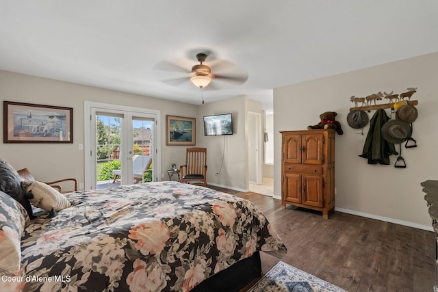 67 Spur Dr, Sandpoint, ID 83864 - bedroom with access to exterior, wood finished floors, french doors, and ceiling fan