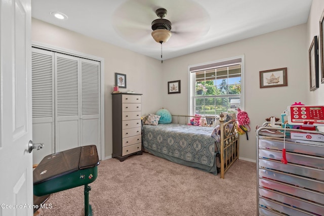 67 Spur Dr, Sandpoint, ID 83864 - bedroom with a closet, carpet flooring, ceiling fan, and recessed lighting