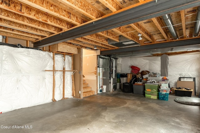 2867 W Tours Dr, Coeur Dalene, ID 83815 - unfinished basement featuring stairway and heating unit