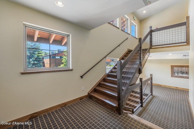 112 Holiday Loop Unit 838, Blanchard, ID 83804 - staircase with carpet floors, baseboards, and recessed lighting