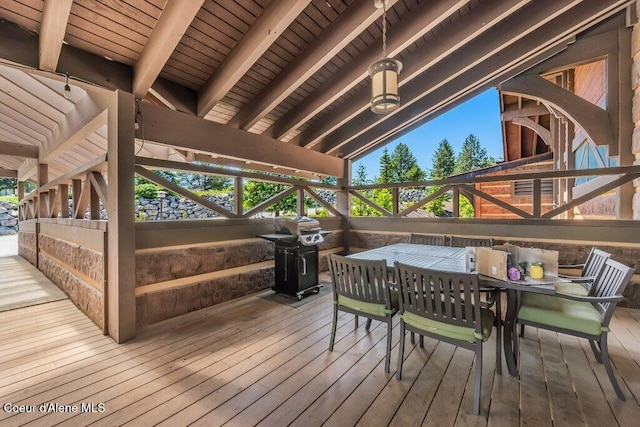 112 Holiday Loop Unit 838, Blanchard, ID 83804 - wooden deck featuring outdoor dining area and a grill