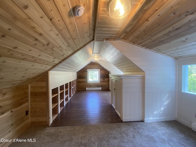 118 Faye St, Mullan, ID 83846 - bonus room featuring wood ceiling, wooden walls, lofted ceiling, and carpet flooring