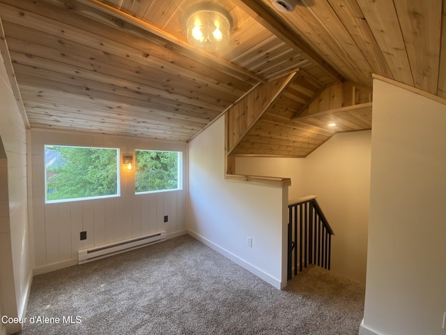 118 Faye St, Mullan, ID 83846 - additional living space featuring baseboard heating, wood ceiling, lofted ceiling, and carpet floors