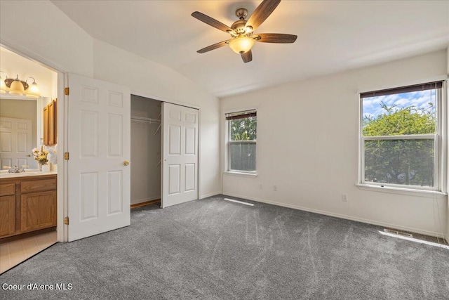 1748 W Durham Dr, Coeur Dalene, ID 83815 - unfurnished bedroom featuring carpet floors, a sink, lofted ceiling, a closet, and baseboards