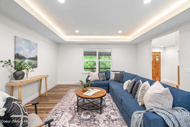 122 Cottonwood Dr, Sagle, ID 83860 - living room featuring wood finished floors, recessed lighting, and a raised ceiling