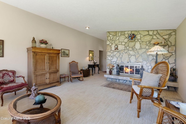 10851 W Pine St, Sandpoint, ID 83864 - living room featuring light carpet and a fireplace