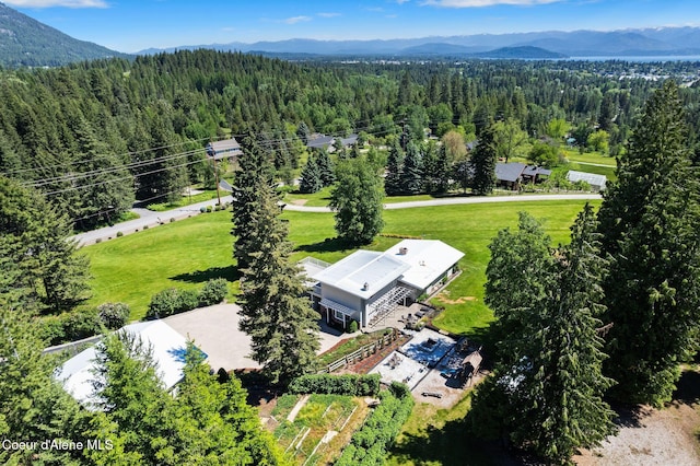10851 W Pine St, Sandpoint, ID 83864 - aerial view of property and surrounding area featuring a forest and a mountain backdrop