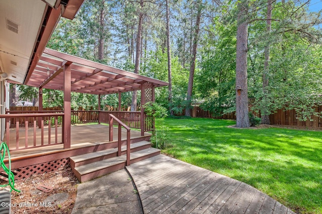 221 S Ridgewood Dr, Post Falls, ID 83854 - wooden terrace with a pergola and a fenced backyard