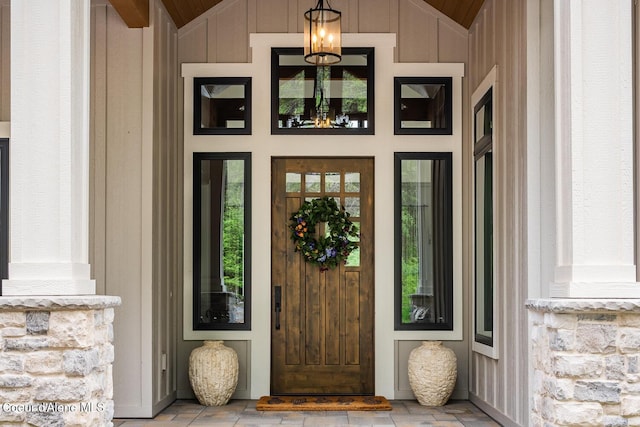 6767 S Renaissance Way, Coeur Dalene, ID 83814 - doorway to property featuring stone siding
